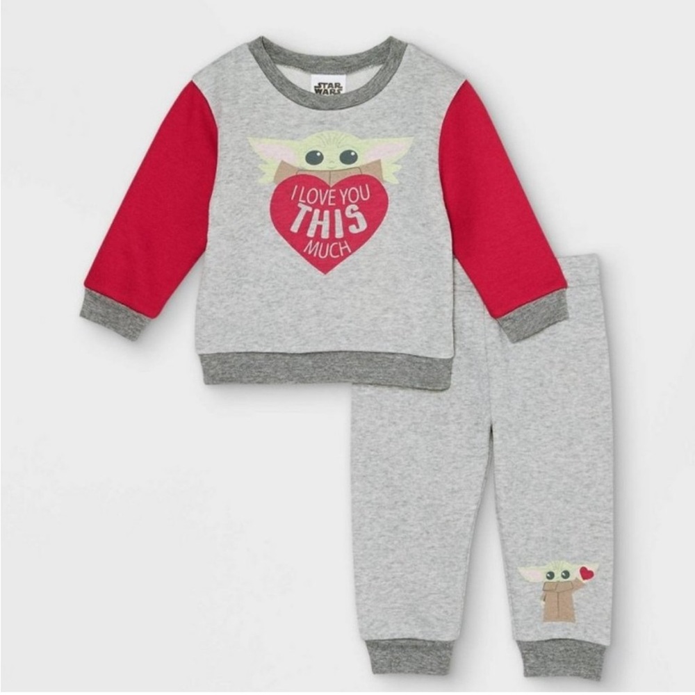 STAR WARS MANDELORIAN 2pc Unisex Infant Set with Baby YODA Gray & Red NEW!